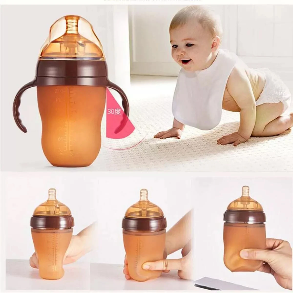 Full silicone breast milk imitation anti bloating bottle, BPA free, anti drop and durable, the best photography accessory 1