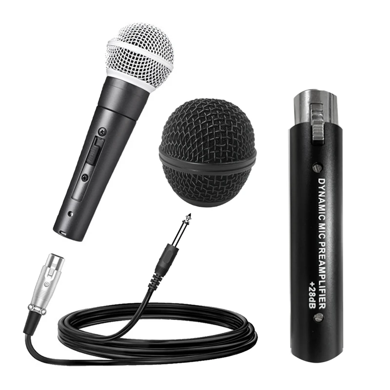 

Предусилитель для динамического микрофона DM1 + микрофон SM58SK + решетка микрофона 28 дБ Замена усиления для динамического и пассивного ленточного микрофона