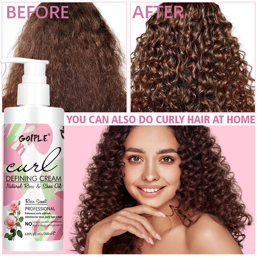 Natural Rose Extract Curl Defining Cream With Shea Oil Enhance Curls Long Lasting Moisturizer Styling Shaping 200ml