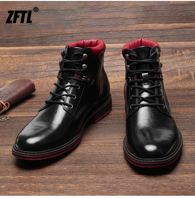 ZFTL Men's boots British style single boots autumn new shiny leather boots Basic boots Men Black Ankle Boots Retro Casual Bots
