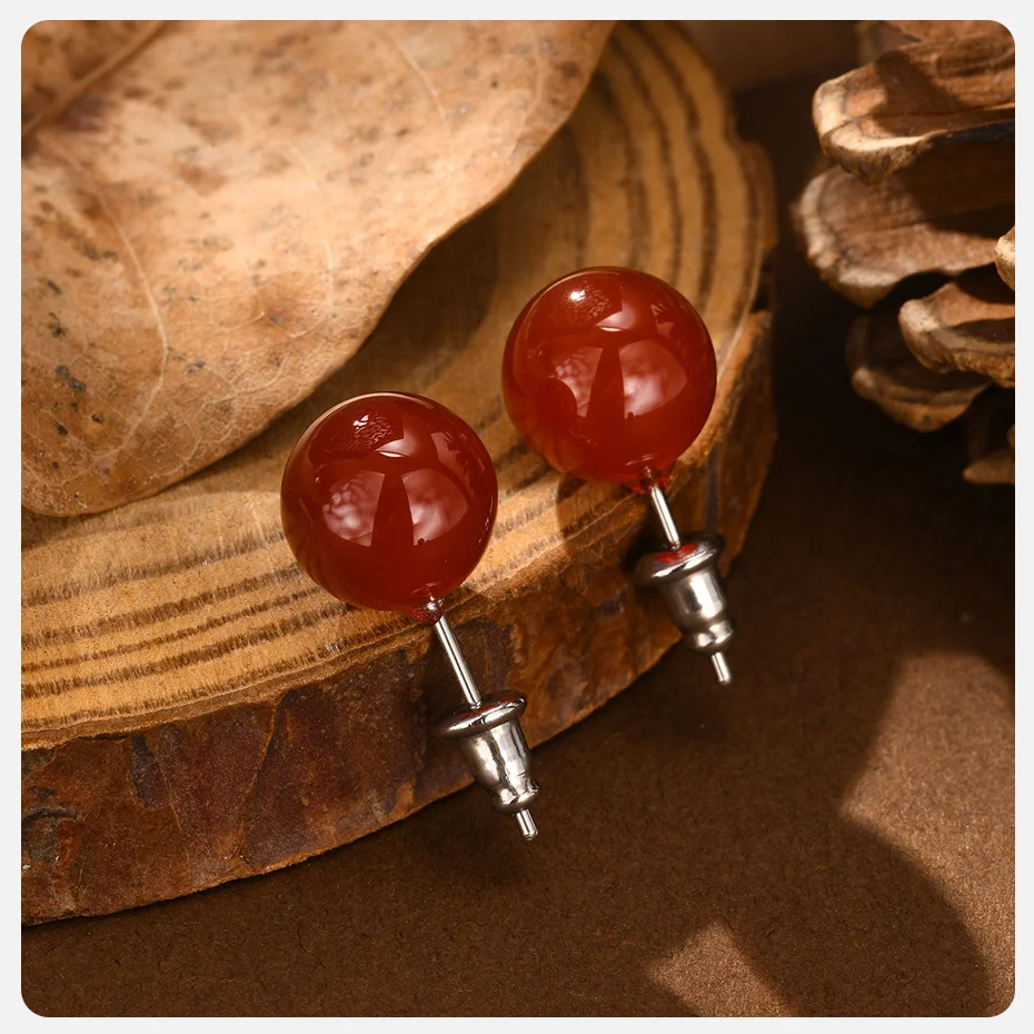 Vnox Mode-Ohrringe für Damen, rot/schwarzer Stein, natürlicher Achat, Push-Back-Ohrstecker, kompakter klassischer Schmuck, Party, Hochzeit – Detail 10