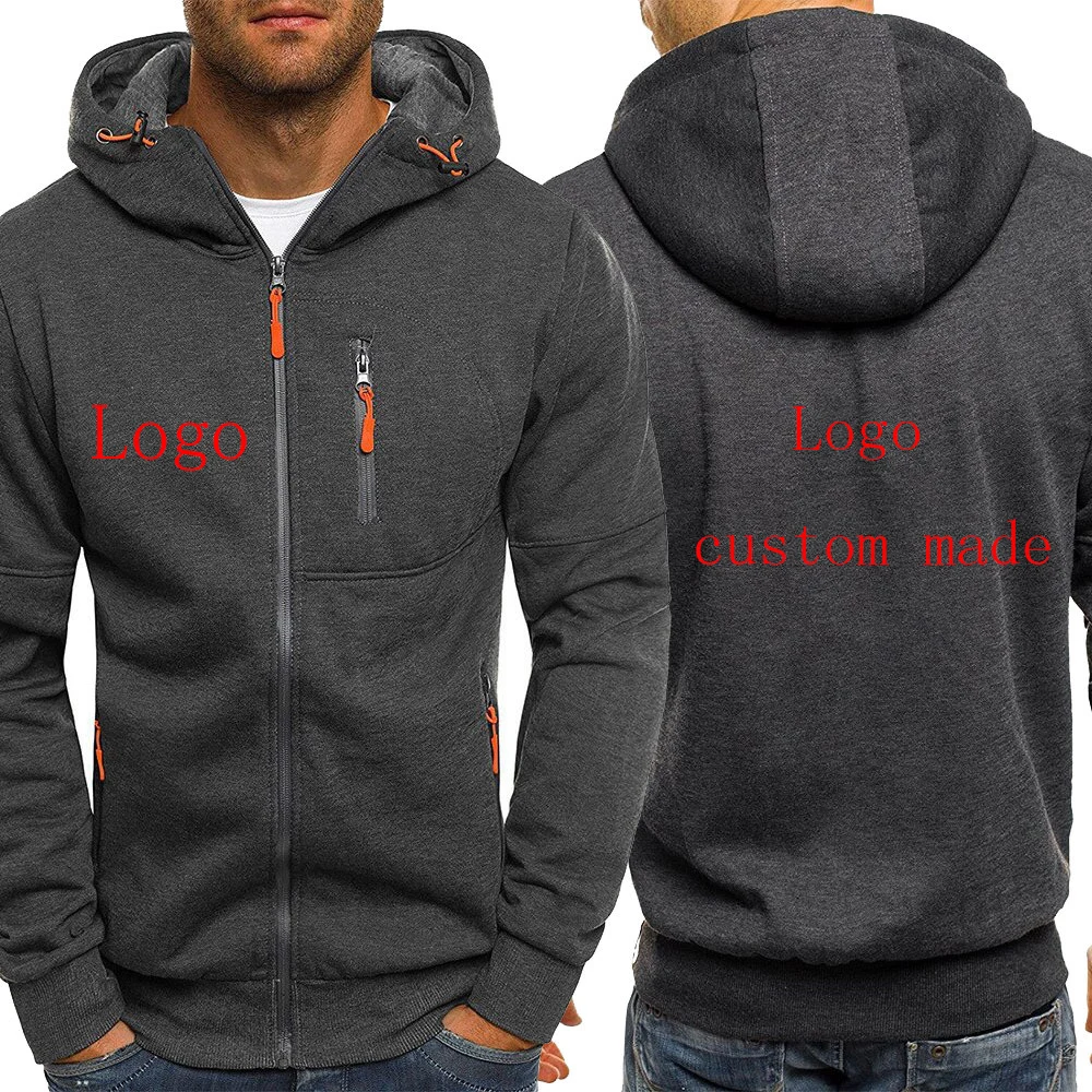 2023 Spring Autumn Custom Logo Printed Solid Color Design Hooded Sweatshirt Men's Tredny Zip Casual Comfortable Coat Sports Tops