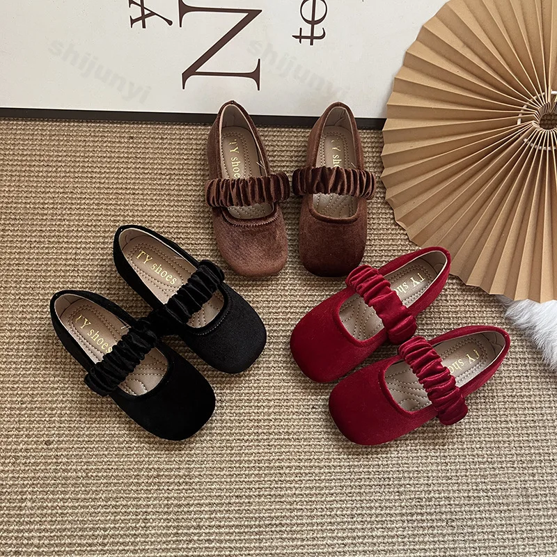 New 2025 Fashion Baby Girls Princess Band Shoes Shallow Velvet Infant Toddler Children Slip on Dance Shoes Soft Sole Flat Shoes 6