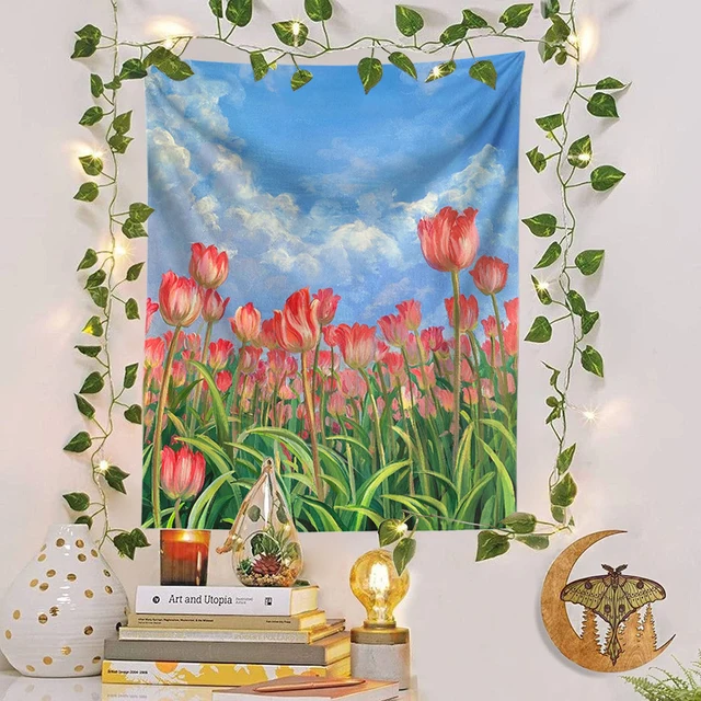 Rózsaszín Tulipán Virágok Gobelin Fali Függő Kerti Virágkocsogáru Szőnyegek - Image 6