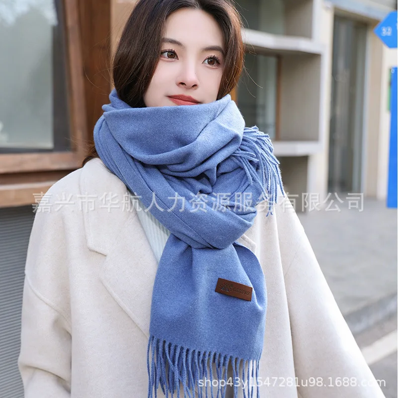 Gorunshi Thickened Long Pure Color Women's Scarf Winter Warm Tassel Shawl Two-in-One Autumn Winter Fashion Accessories - Image 3