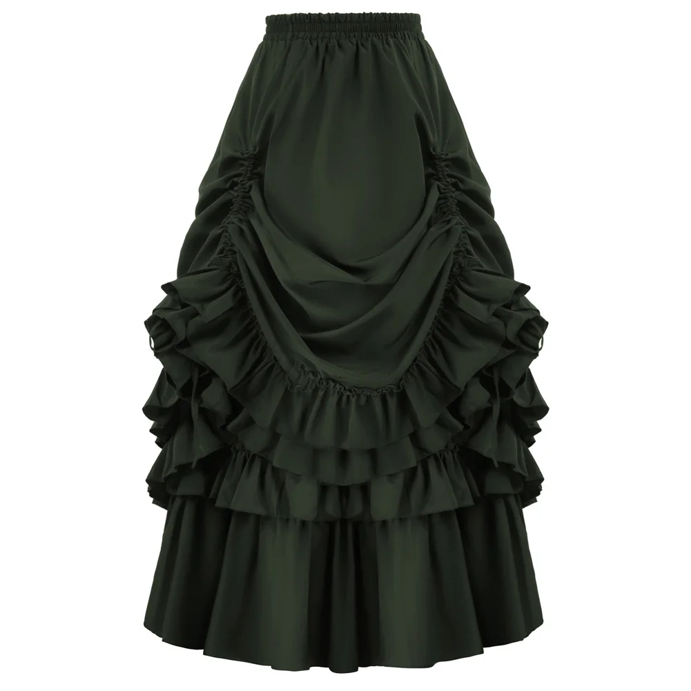 Belle Poque Women's Vintage Stripes Gothic Victorian Skirt Renaissance Style Falda Length Adjustable Skirts Victorian Costume A3