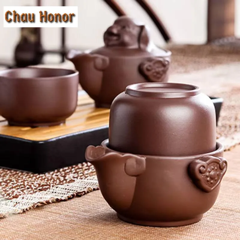 140ml Chinese Yixing Twelve Zodiac Portable Travel Tea Set  Purple Clay Teaset Quik Pots Drink Tea Cup Tea Ceremony