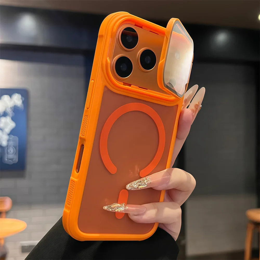 Magnetic Armor Flip Stand Phone Case with Full Lens Protection - Matte Finish and Air Design