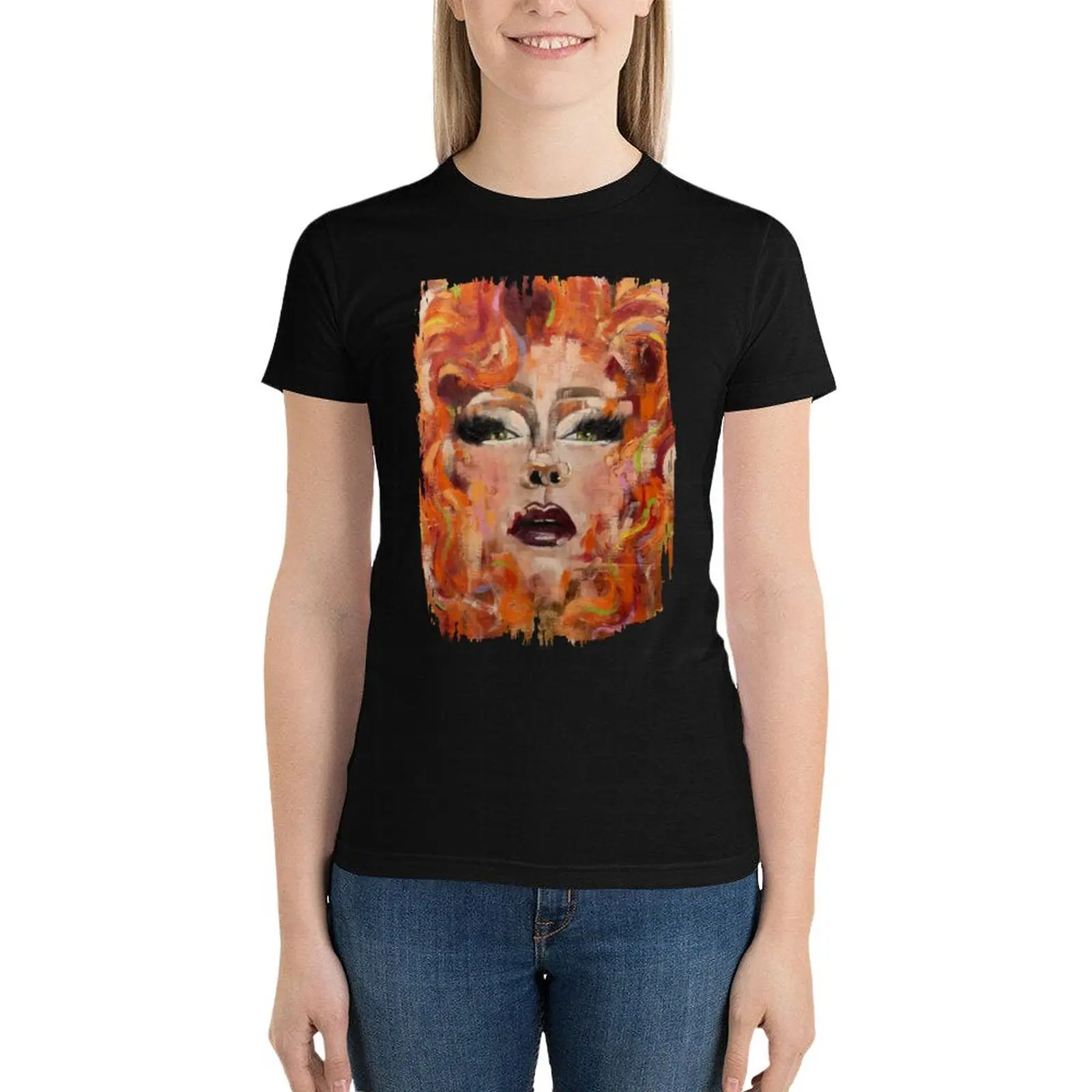 Jizzelle Distressed Oil Painting T-Shirt summer tops summer clothes aesthetic clothes cute tops womans clothing