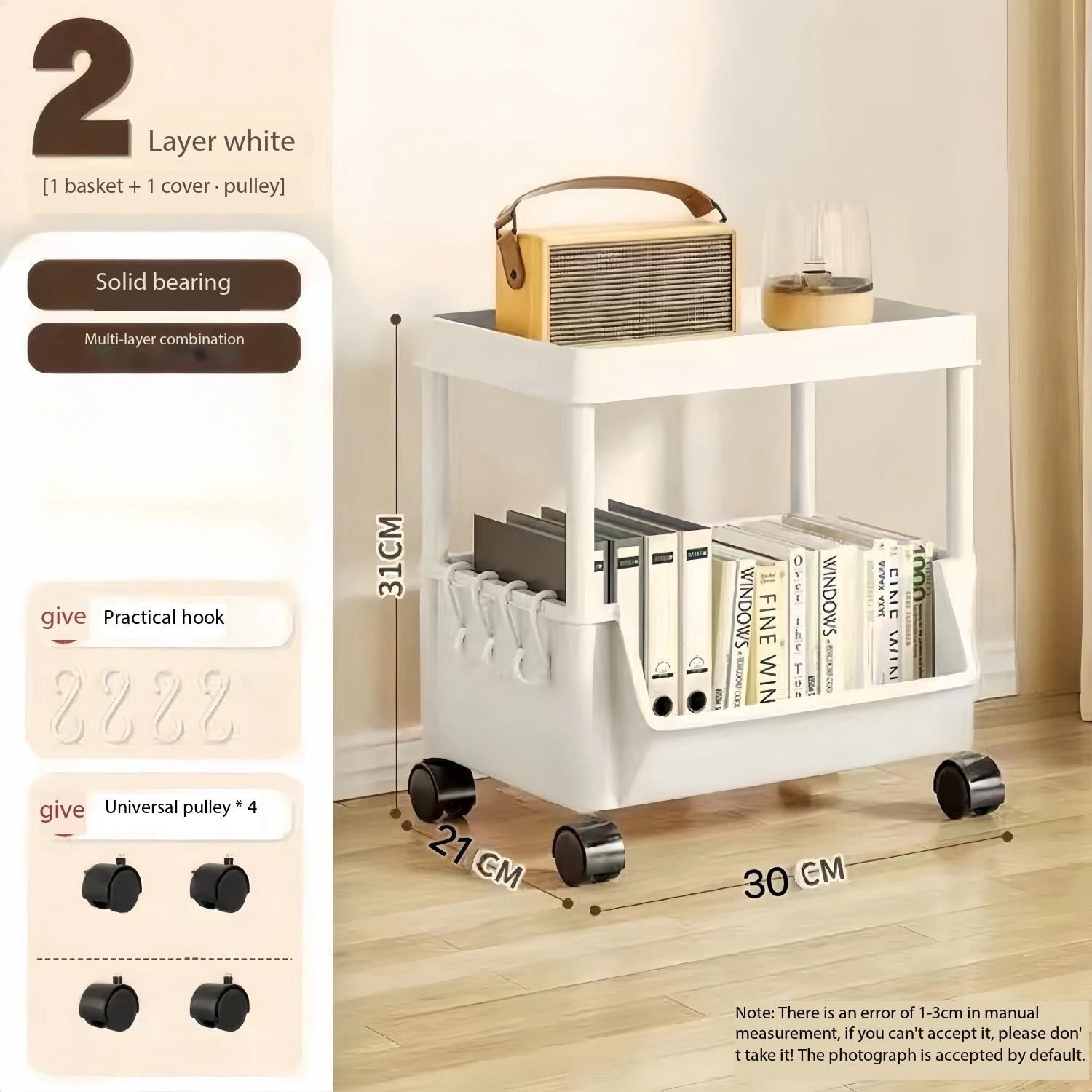 Стелаж для зберігання Візок Портативний з коліщатками Велика місткість Економія місця для кухні Ванна кімната Вітальня Багатоцільовий органайзер