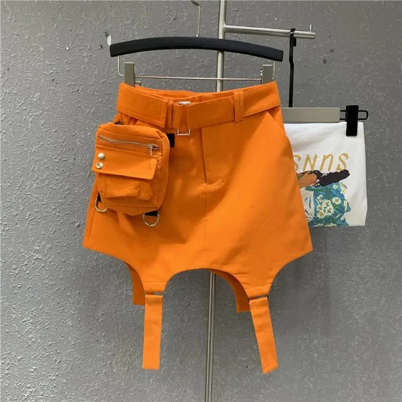 

Harajuku Orange Skirts Womens 2023 Summer New Korean Style High Waist Casual Sports Skirts Sexy A- Line Short Mini Jupe Femme