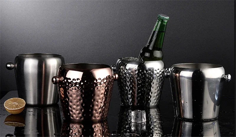 Golden color Stainless Steel Bar Ice Bucket Two Handles Champagne Bucket Wine Spit Wine Barrel Container Ktv Club Bar wine rack