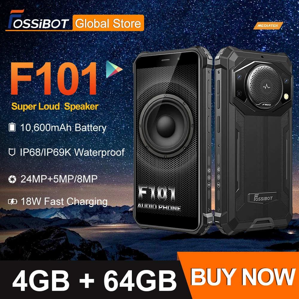FOSSiBOT 10600mAh Batterie Smartphone Incassable F101, Haut-Parleur 3.5W Max, 24MP Caméra, IP68