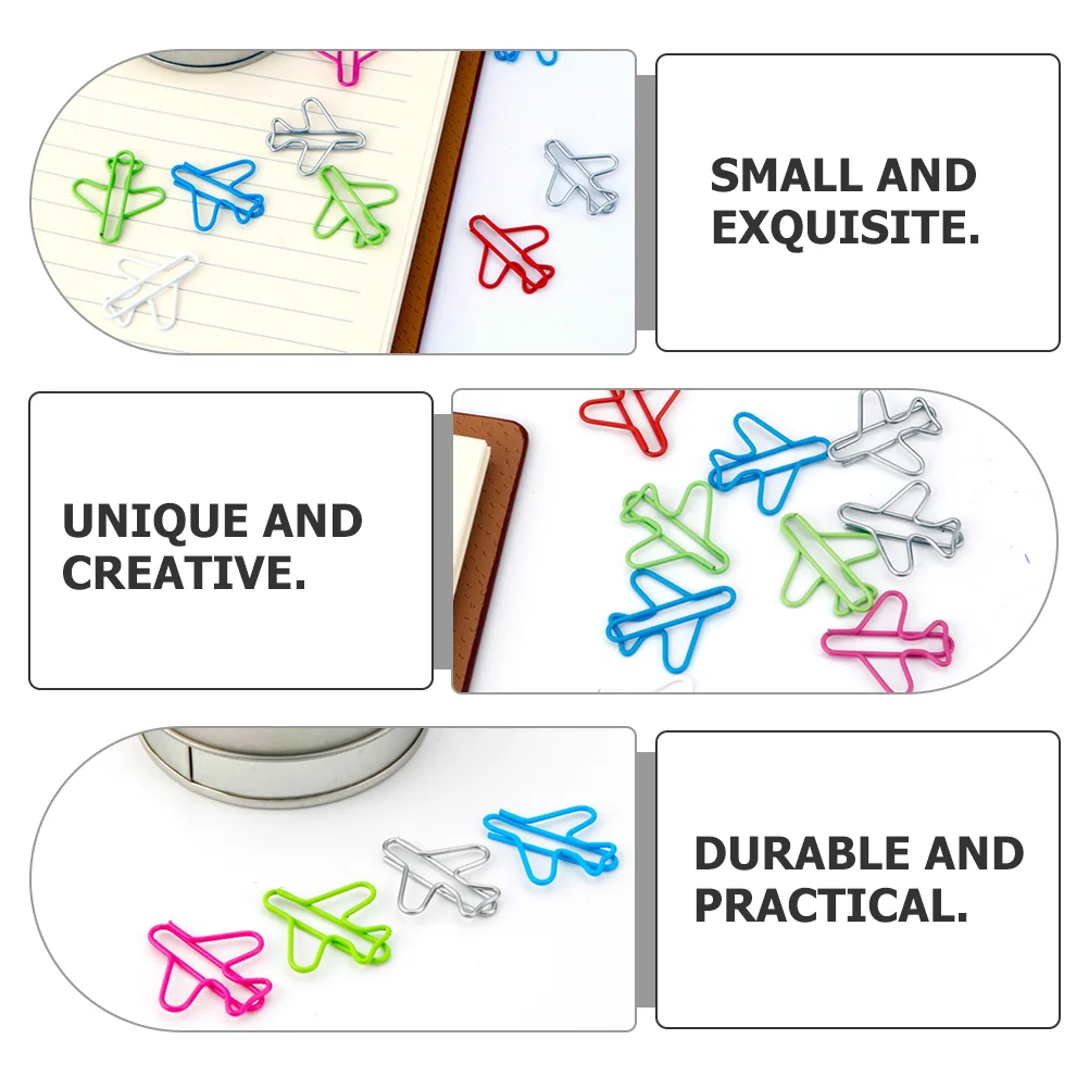 24 Pcs Plane Shaped Paper Clip File Supply Metal Portable Decorative Clamp Office Binding Supplies Document Holder