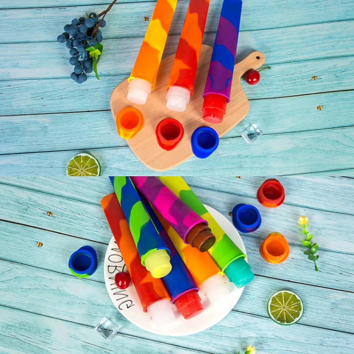 Popsicles Molds 24/6pcs Homemade Ice Cream Sticks Frozen Popsicle Maker Home Kitchen Color Reusable DIY Freeze Cream Maker Tool