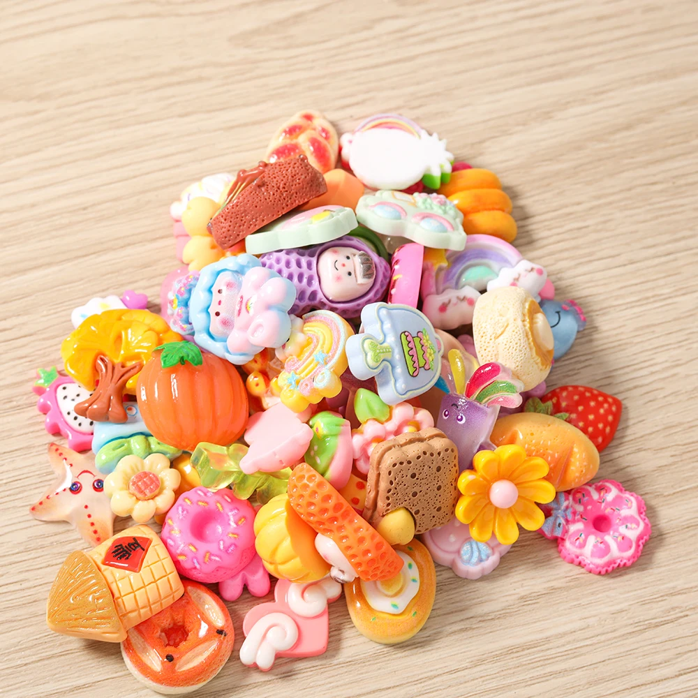 Tusember Mix Charms aus Kunstharz in Bonbonfarben, Tiere, Lebensmittel, Früchte, flache Charms für Ohrringe, Halsketten, Anhänger, DIY-Zubehör.