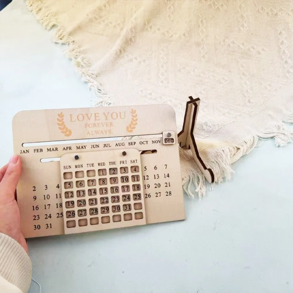 수제 나무 슬라이딩 달력, 슬라이딩 날짜가 있는 데스크탑 탁상 달력, DIY 교육용 장난감, 영구 달력