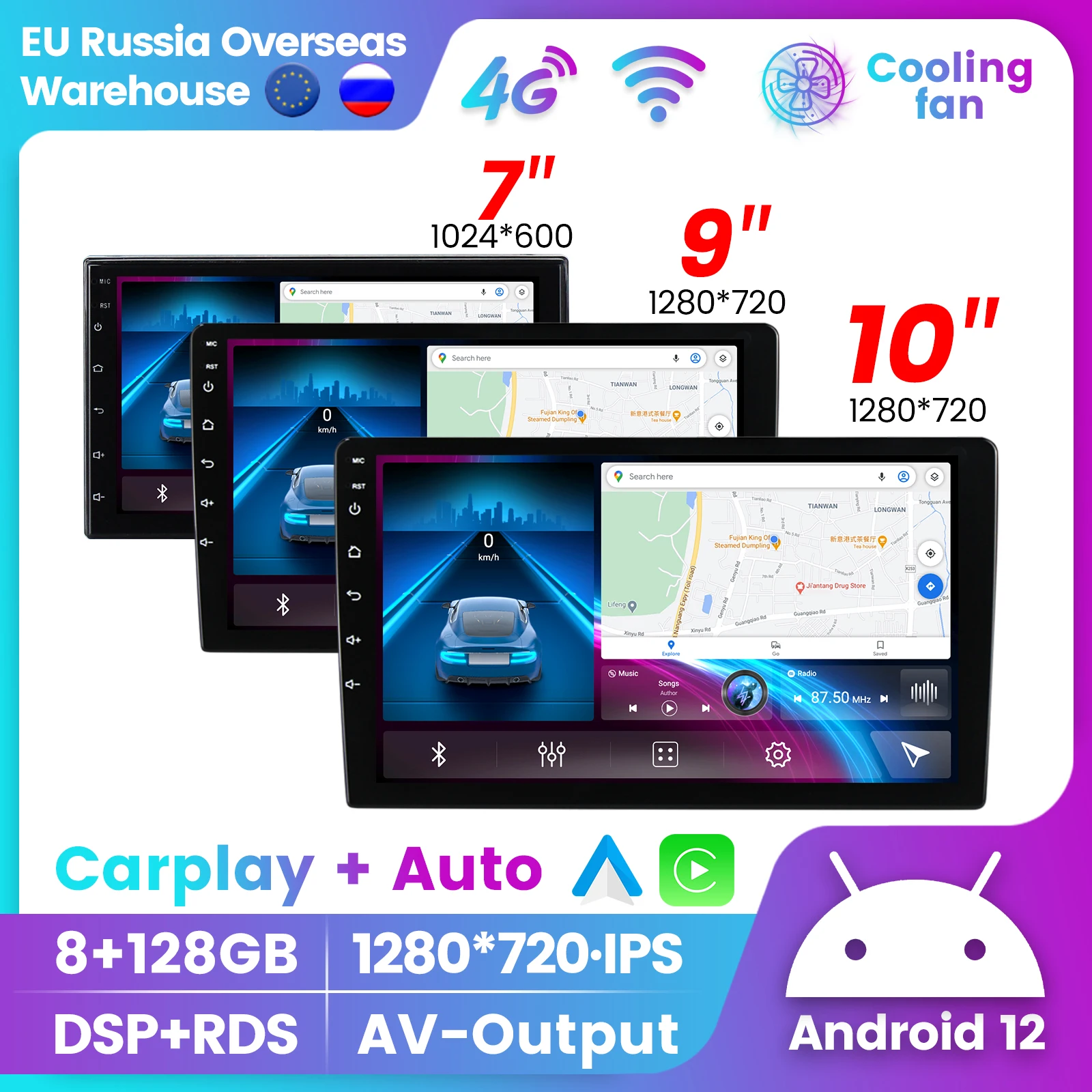 Car Android Auto Stereo Radio 2Din 9 10‘’ 5760 Carplay Bluetooth WiFi  Mirrorlink FM TDA7850 DSP RDS IPS 9INCH Multimedia Player