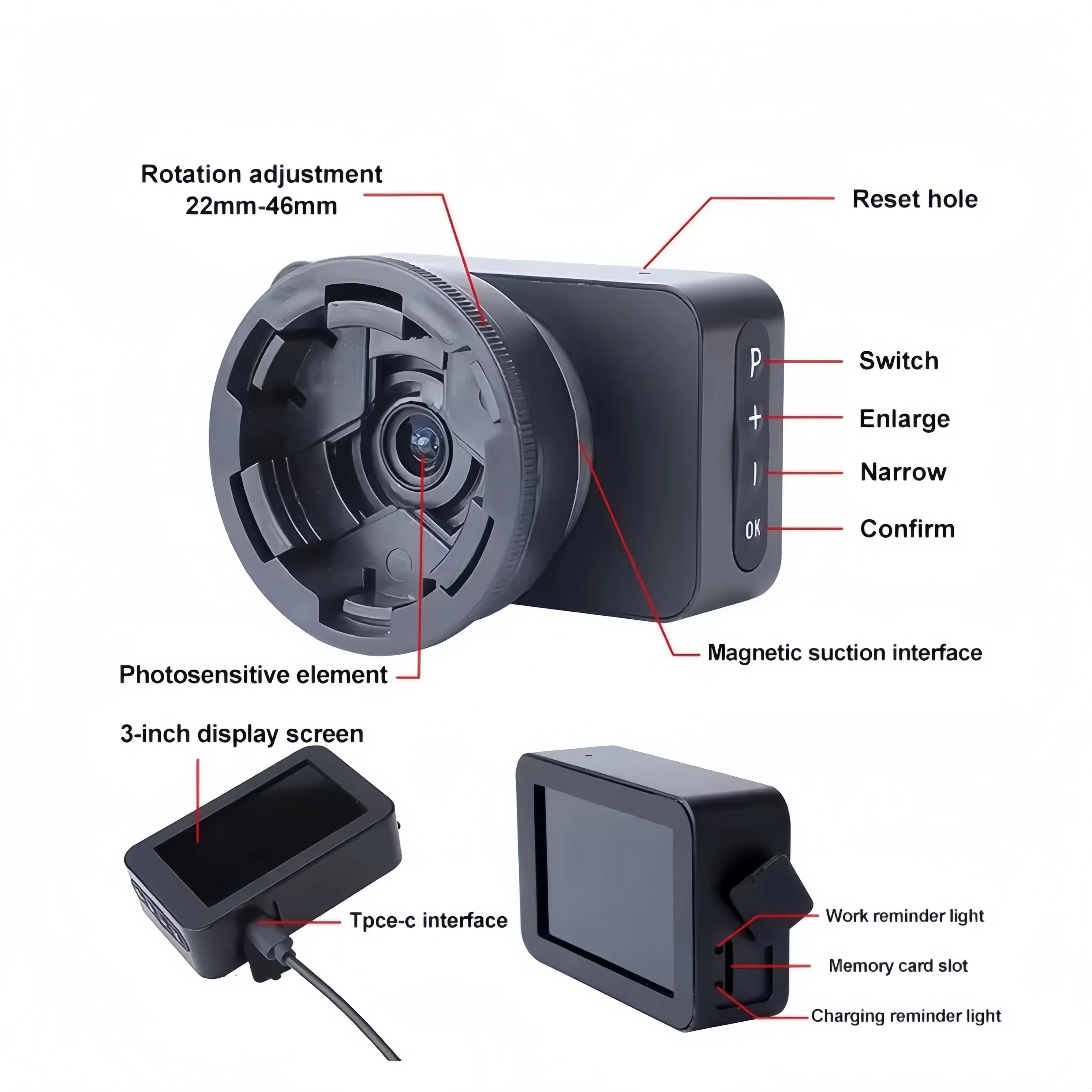 Electronic Eyepiece Camera 4k High-Definition Pixels 3‑Inch Screen For Photo Video Recording Outdoor Exploration Wilderness