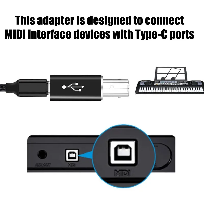 여성 USB C-남성 USB B 어댑터 유형 C-프린터 용 MIDI 변환기 Eectric 피아노 신디사이저 마이크 노트북 어댑터