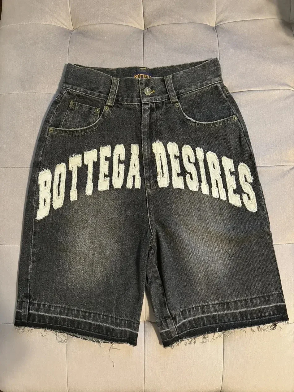 Y2k Streetwear New Shorts Harajuku Hip-hop Letter Patch Denim Shorts Men Women Retro Fashion Oversized Basketball Sports