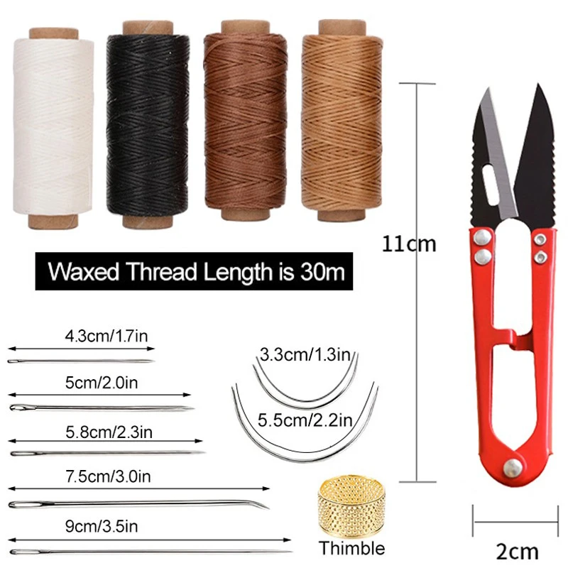 Description Picture 5 of itemHand Sewing Tools for Leather 30M Waxed Thread Stitching Needles Yarn Scissors Sewing Awl Leather Working Shoes Repair Tools