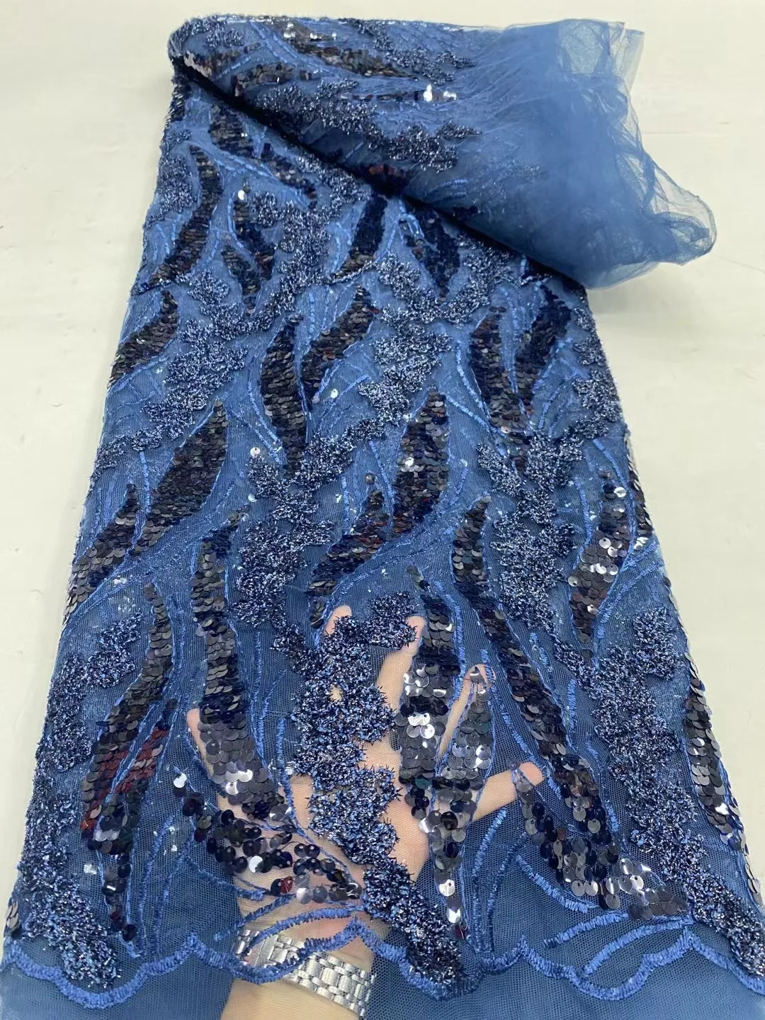 

5 ярдов, Высококачественная тяжелая ткань из бисера, 2024, новейшая африканская Роскошная французская вышивка с блестками для жениха, кружевная ткань для шитья