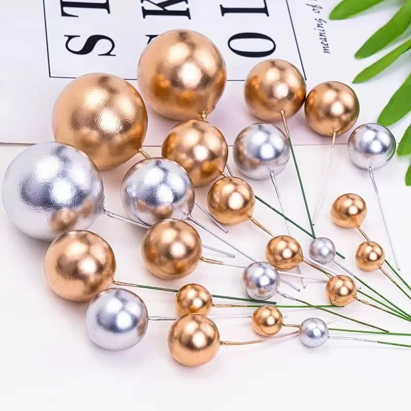 Metal Ball Cake Topper 20pcs Creative DIY for Wedding Birthday Party Decorations Gold Silver Blue Pink Cupcake Topper party decorations birthday party supplies cake topper cake decorations cake toppers