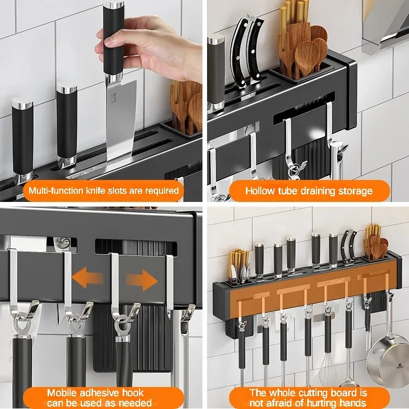 Multifunctional Stainless Steel Kitchen Knife Storage Rack Perforated Spoon Chopsticks Storage Rack Wall Hanging Knife kitchen storage rack kitchen organizer rack