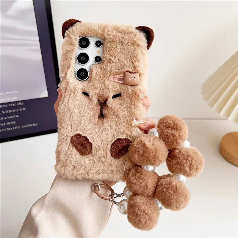 Cartoon Capybara Plush Fur Fluffy Phone Case Cover