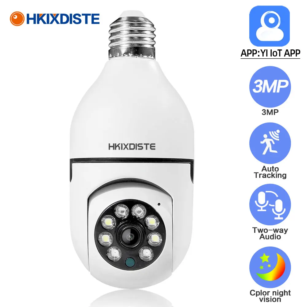 

3MP E27 Bulb Camera WiFi Indoor Video Surveillance Audio Home Security Monitor Full Color Night Vision Auto Tracking PTZ Cam