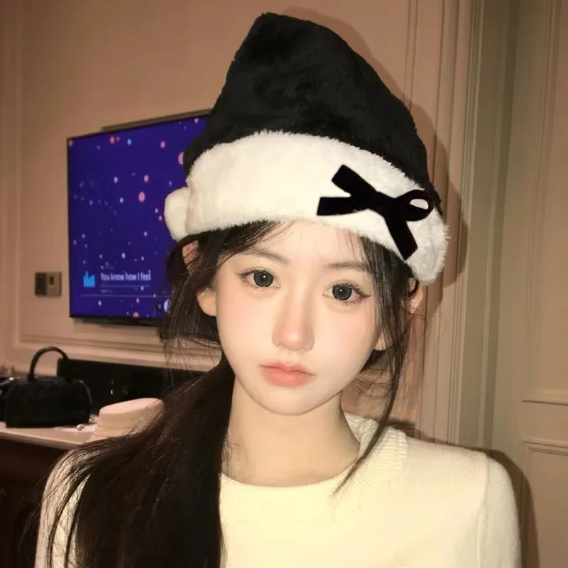1/2pcsChristmas bow Christmas hat winter warmth New Year's red hat gift for girlfriend atmosphere decoration sweet Christmas hat