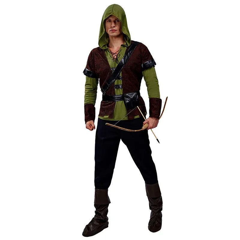 

Men Halloween Warrior Robin Hood Costumes Adult Hunter Archer Cosplay Carnival Purim Parade Stage Role Play Showing Party Dress