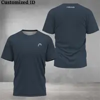 New Men Fitness Short Sleeve Men's Solid Color Printed Tennis Clothing Breathable Head Badminton Sports Clothing Golf Clothing 2