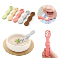1PCS Lovely Baby Learning Spoons Utensils Set Adorable Toddler Tableware Baby Silicone Teether Toys Feeding Scoop Training 1