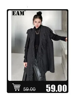 [EAM] Women Black Topstitched Long Big Size Trench New Lapel Long Sleeve Loose Windbreaker Fashion Spring Autumn 2023 1W51909