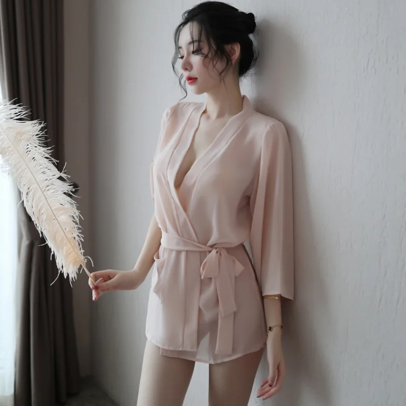 New Sexy Lingerie Lady Sexy See-through Chiffon Bathrobe Night-Robe