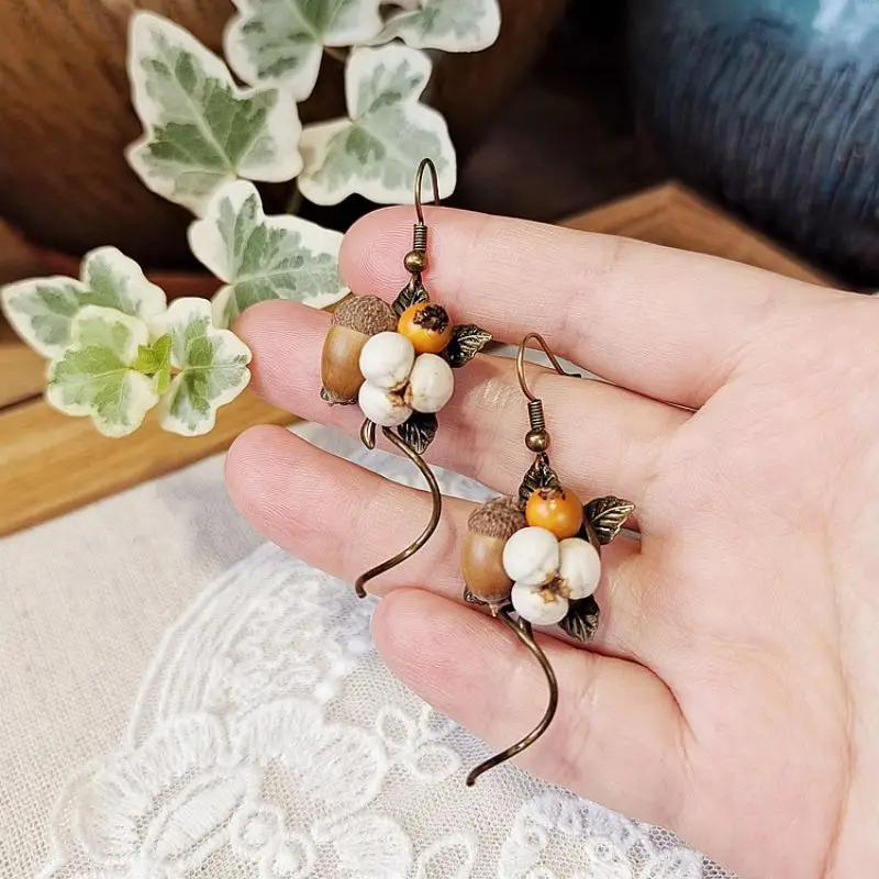 Unique Design Vintage Earrings Women Natural Dried Fruit Retro
