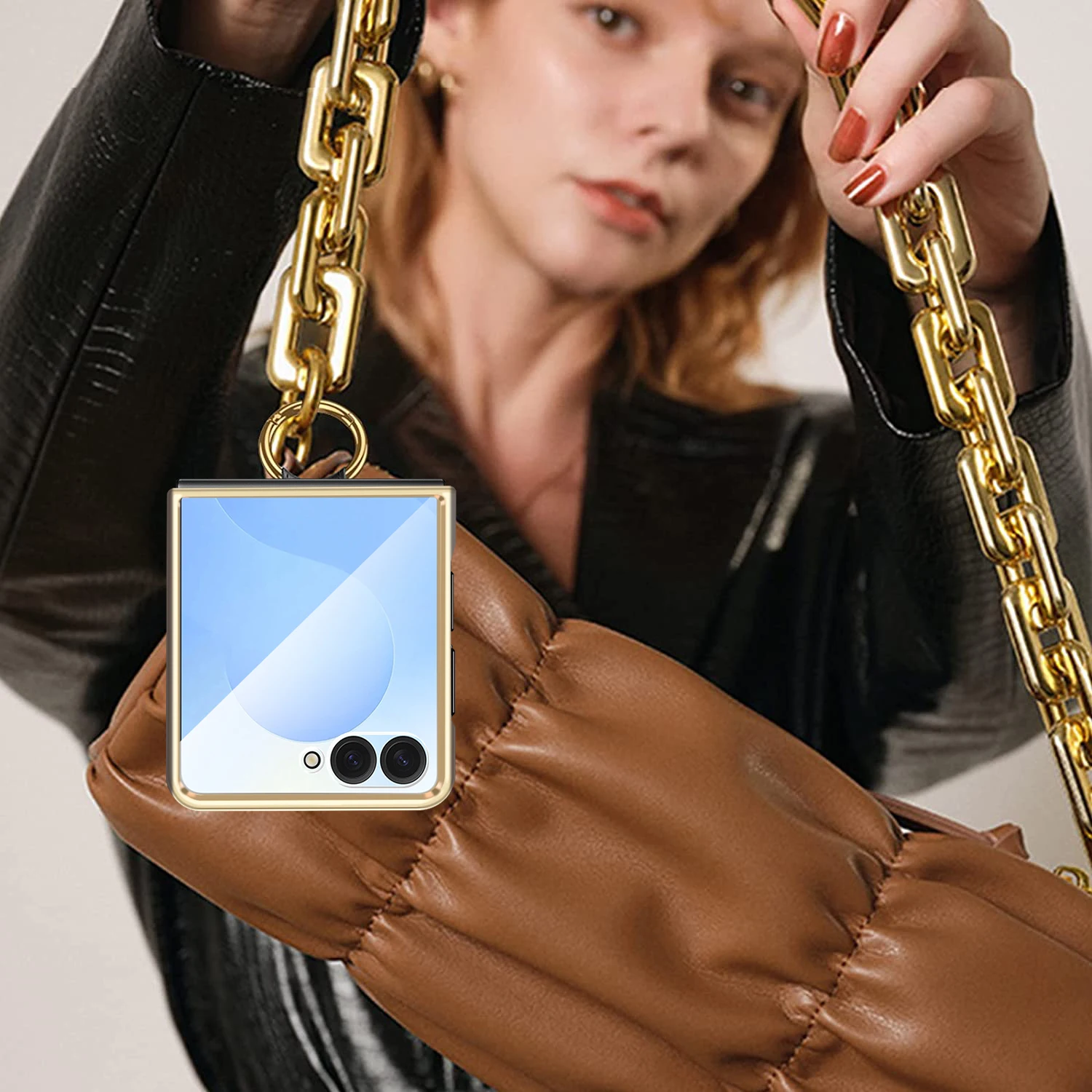 Luxury Ring Buckle PU Leather Phone Case with Back Cover