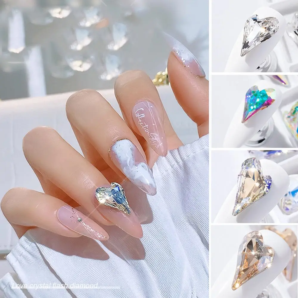Heart DIY Craft Pointed Back Manicure Accessories Oblique Heart Nail Rhinestones 3D Nail Art Decoration Nail Charms AB Crystal gold silver shiny charms zircons crystal bear nail jewelry nail art decorations 3d nail rhinestones manicure