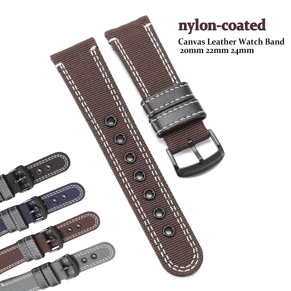 Enhanced Nylon-Coated Canvas and Leather Watch Band