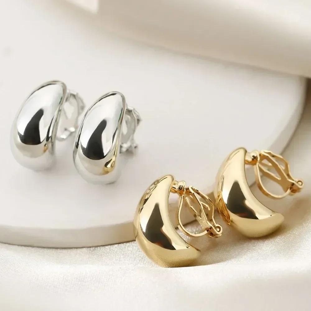 Ear Clip French Light Luxury Droplet Shaped No Ear Holes High Grade Simple and Smooth Female Earrings Accessories