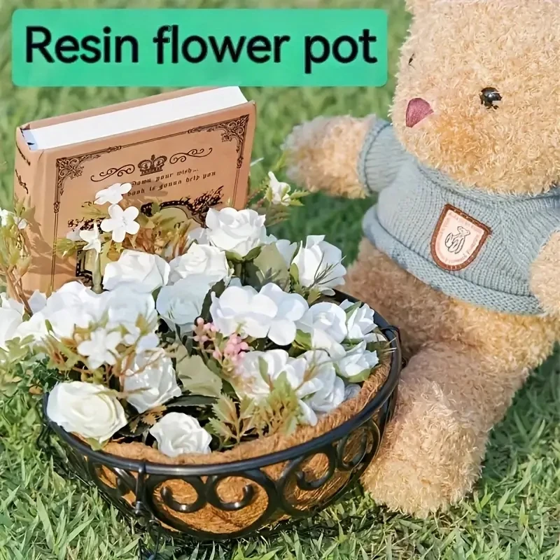 Description Picture 5 of itemCoconut Brown Round Iron Chain Hanging Basket Flower Pot, European Creative Meat Green Plant Hanging Blue Flower Pot