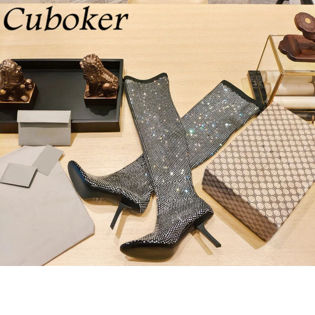 

Женские модельные сапоги на высоком каблуке, тканевые длинные сапоги с блестками, роскошные Брендовые женские сапоги, весна-осень 2022