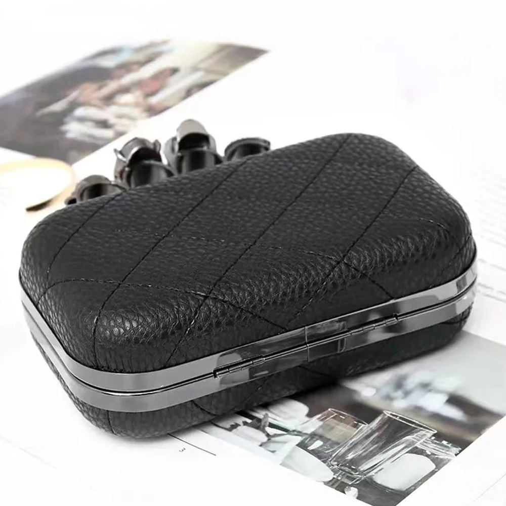 Fashion Women Handbag Pu Leather Clutch Bag Skull Finger Bag Diamond Evening Leather Crossbody with Chain women handbag