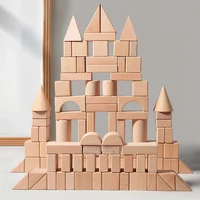 100pcs Building Blocks for Toddlers Natural Wood Geometric Storage Bucket and Shape Sorter Lid Montessori Educational Toys