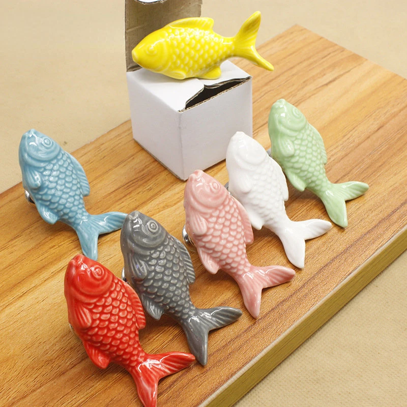 63mm Children Drawer Knobs Fish Shape Ceramic Handles Kids Room Kitchen Cabinet Handles Cupboard Knobs Furniture Hardware