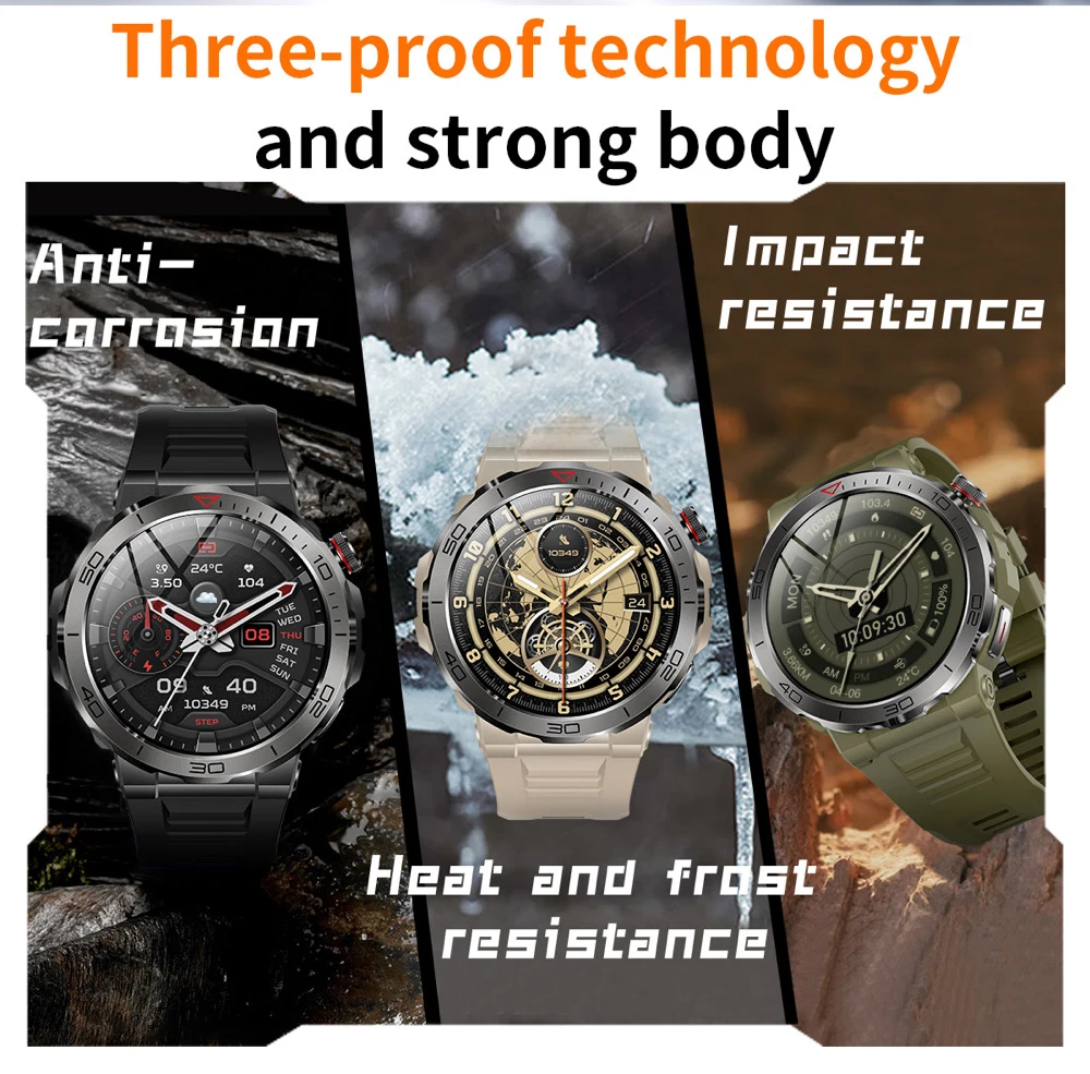 Reloj inteligente deportivo con GPS y pantalla AMOLED, pulsera con brújula, IP68, resistente al agua, Bluetooth, llamadas, monitorización de la salud, para hombre, para actividades al aire libre_voghion.com