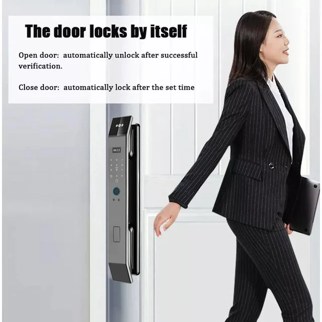 Tuya APP Smart Life APP Control Voice Intercom Smart Lock 3D Face Recognition Fingerprint Password Smart  Door Lock With Camera 3