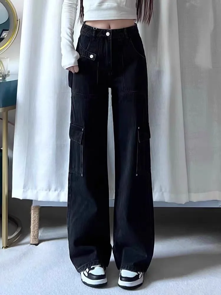2023 Cyber Y2K Streetwear Multi Taschen schwarz Baggy Cargo Jeans Hosen für Männer Kleidung gerade Hip Hop Lady Harajuku Hosen – Detail 4